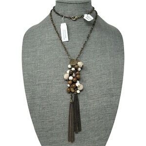 NWT Anthropologie Wood & Stone Long Tassel Necklace